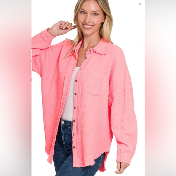 DOUBLE GAUZE OVERSIZED RAW EDGE SHIRT